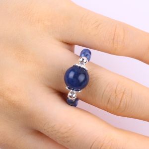 4mm Handmade Gemstone Beaded Ring Adjustable Elastic Sodalite Stone Ring For