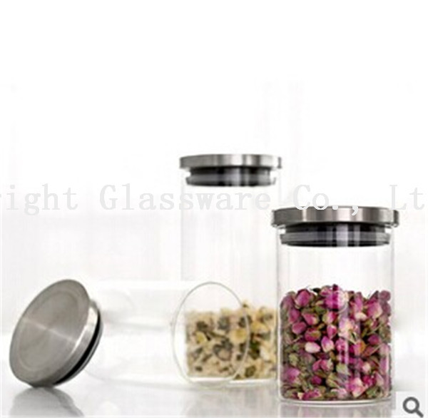 Quality Luxury design glass storage jar with metal lid wholesale