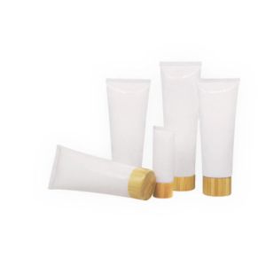 plastic soft tubes with screw cap / empty cosmetic cream bottles with bamboo