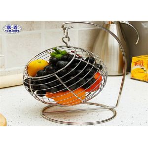 Cheap Round Wire Mesh Fruit Basket , Decorative Swayed Fruit Bowl With Hook for sale