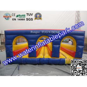 Three Lane Inflatable Bungee Run Game With Basketball Hoop Customized Size