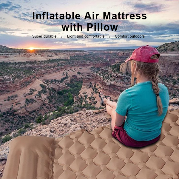 Innovative Inflatable Camping Mat Built-In Pillow Comfort Sleeping Pad Camping