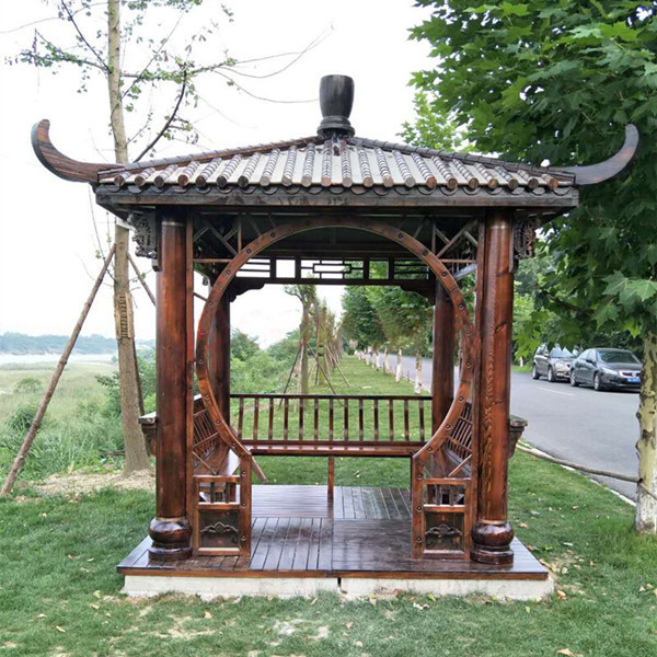 Pinus Sylvestris Chinese Wood Gazebo 2.6m Carbonating Backyard Wooden Gazebo 2