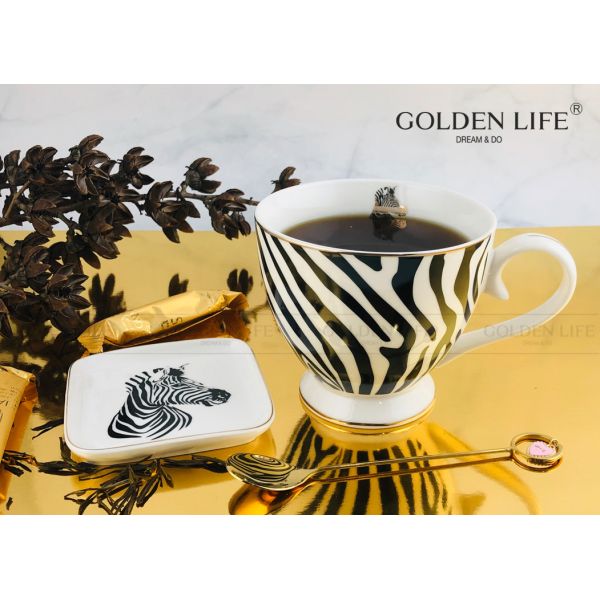 Quality New Bone China Type Animal Zebra Design With 9.5cm Square Dish Footed Custom Coffee Mug wholesale