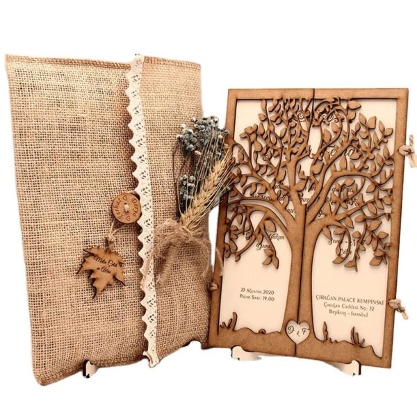 Rustic Wood Invitation with Guest Name Tag Rustic Wooden Laser Cut Invitation