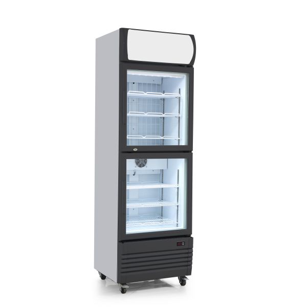 Black Upright Display Refrigerator / Stainless Steel Fridge Freezer