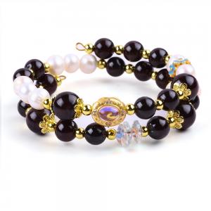 Cheap Custom DIY 8MM Garnet And White Pearl With Flower Spacer Bead Double Bangle For Daily Wear for sale