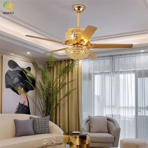 52'' Crystal Modern LED Ceiling Fan Light With 5 Blades Remote Control