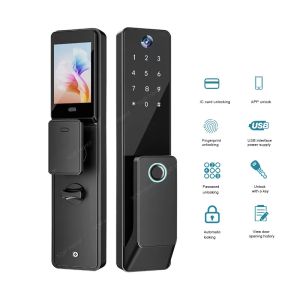 TH-506 Black Aluminium Full Auto Smart Entry Door Locks Biometric Code Card Key