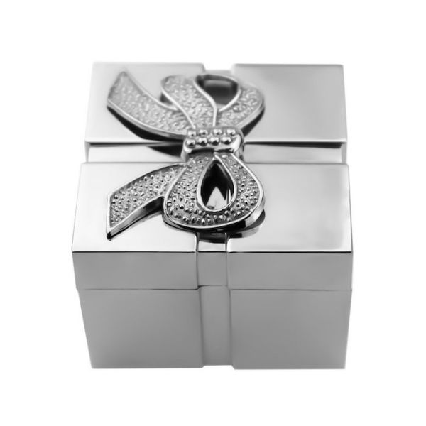 Silver PVD Plating Square Zinc Alloy Jewelry Box 52*52*43mm