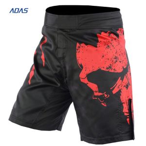Flocking Embroidery Spandex Polyester Shorts MMA Sublimated black Custom