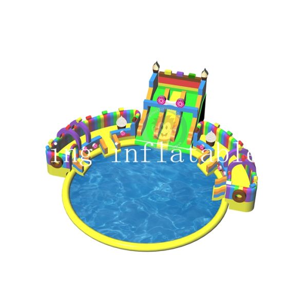 Double Stitching Inflatable Water park playground giant slide With Pool
