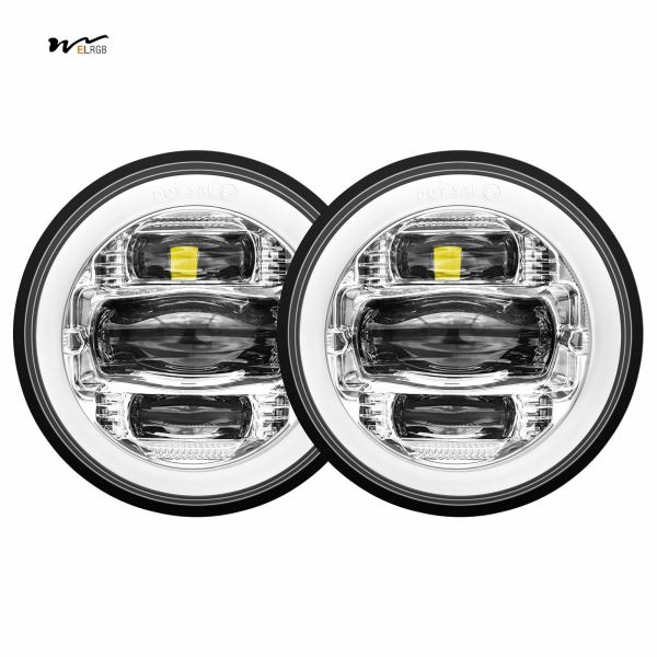 Motorcycle LED Passing Lights Fog Lamps DRL White DOT Kit for 4.5" inch Front