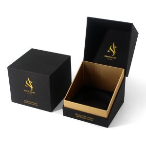 Custom Sleeve Candle Box 10oz Black And Gold Candle Box Luxury Candle Packaging