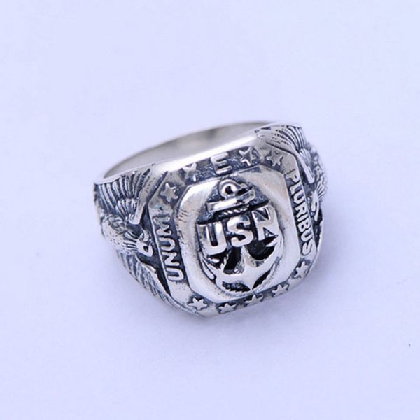 Men Sterling Silver Ring Punk Eagle US Army Military Band Ring (024441W)