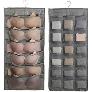 BRA AND UNDERWEAR HANGING STORAGE ORGANIZER MESH POCKETS DUAL SIDED WALL SHELVES