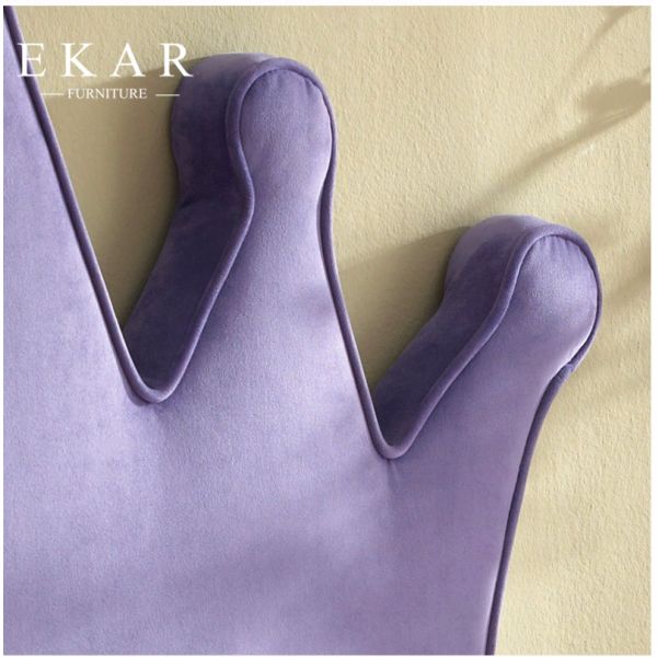 Crown Shaped Headboard High Fabric Bed For Girl