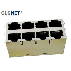 Magnetic RJ45 Connector 2 x 4 RJ45 Jacks 1000 Base T Integrated Transformer with