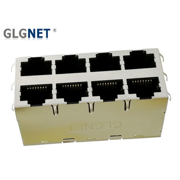 Magnetic RJ45 Connector 2 x 4 RJ45 Jacks 1000 Base T Integrated Transformer with