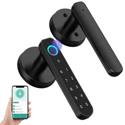 Tuya Remote Smart Fingerprint Password Door Lock Black Aluminium Alloy For