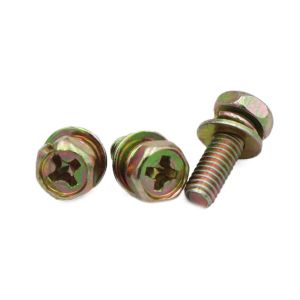 Yellow Chromated Steel Phillips Drive Hex Head Screws With Spring And Plain