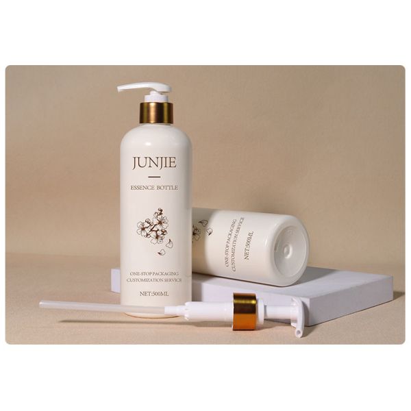 Empty 500ml Beige Shampoo Body Wash Conditioner Packaging Plastic Bottle With Aluminum Lotion Pump Dispenser