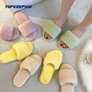 Scandinavian Style Womens Faux Fur Slides ODM Acceptable