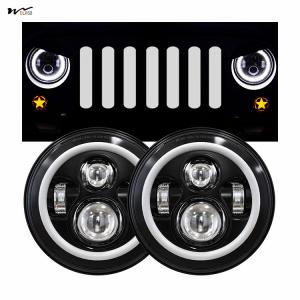 China 7 Inch LED Headlights with Turn Signal Amber White DRL and Black Halo Performance on sale