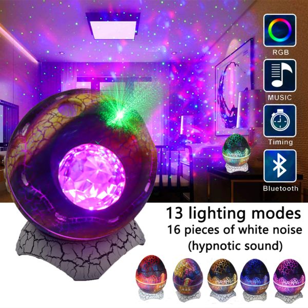 Star Projector Dinosaur Egg Galaxy Projector for Bedroom Remote Control White Noise Speaker 14 Colors LED Night Light Fo