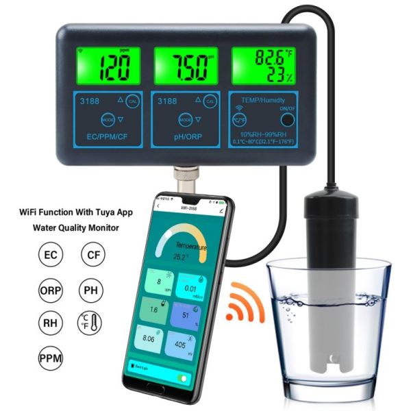 Quality 7-in-1 Smart Water Quality Monitor – pH/EC/ORP/PPM/CF/TDS/Temperature for Aquarium, Hydroponics & Pool wholesale