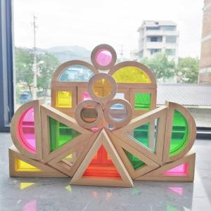 China Kids 8.66in Wooden Rainbow Stacker Pastel Rainbow Stacking Toy on sale