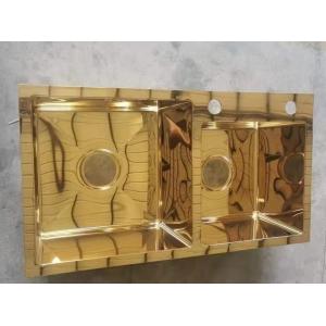 China Mirror Gold Matte Black Kitchen Sink Double Bowl Drop In 3.5mm on sale