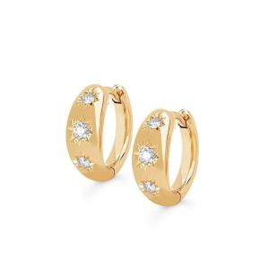 Cheap 12mm Size Gold Huggie Hoop Earrings With 0.16ct Round Cut CZ for sale