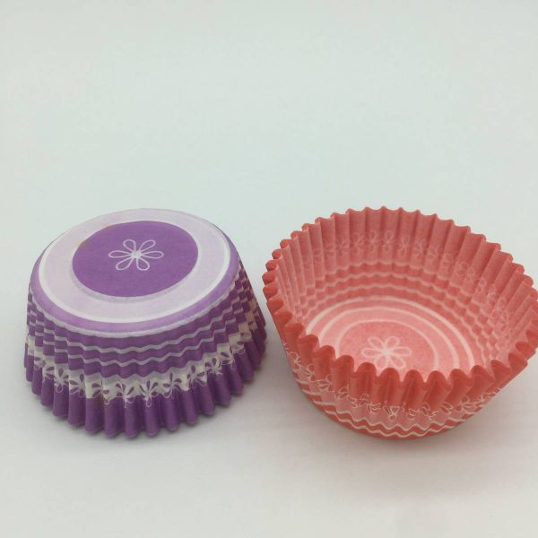 Purple Round Shape Muffin Paper Cups , Striped Cupcake Liners FDA SGS Standard