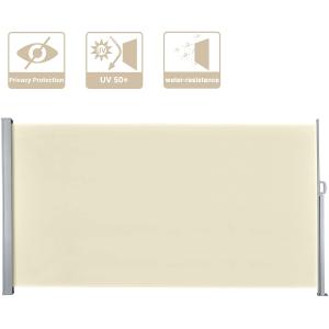 Side Awning, Extendible 160x300cm, Beige, Privacy Screen, Made Of Polyester