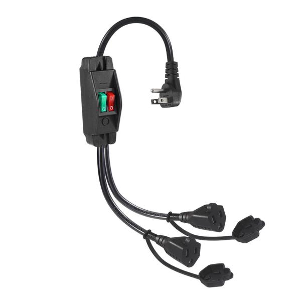 Quality 15A/125V Flat Plug Inline 1 Main Line 2 Sub Nema 515P 3Pin Y Type Splitter Power Cord With Switch wholesale