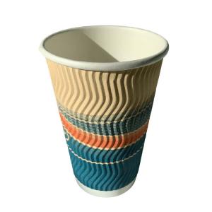 Cheap Disposable Colored Ripple Triple Wall Coffee Cups PE Coated 16 Oz Paper Cup Insulated for sale