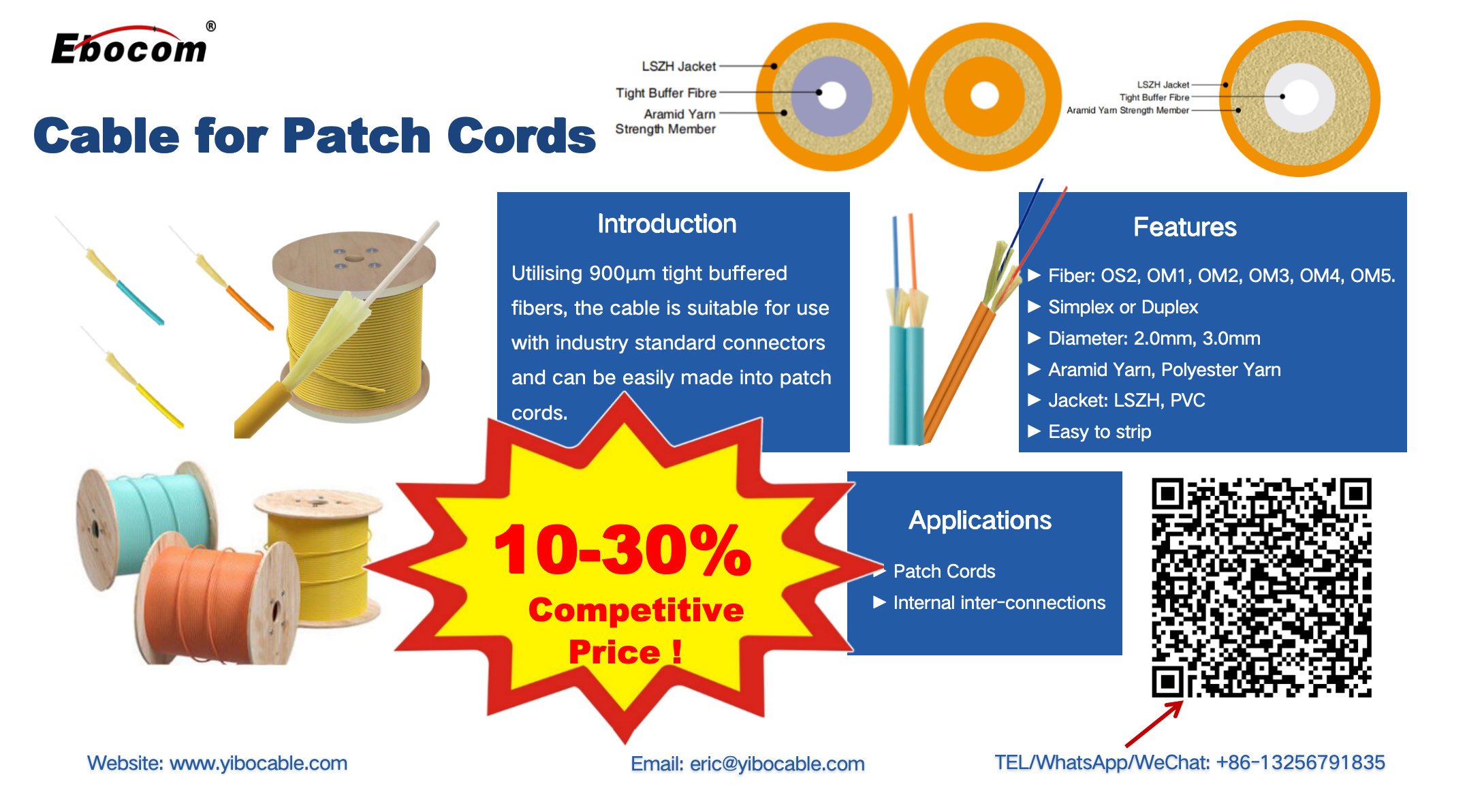 2.0mm 3.0mm Indoor Fiber Optic Cable