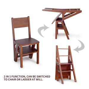 Brown Ladder Back Wooden Folding Chair Multi Functional Transformed Chair Ladder