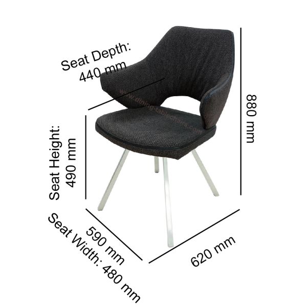 Fabric Upholstered Stainless Steel Dining Chairs Stylish Brushed Coned Legs