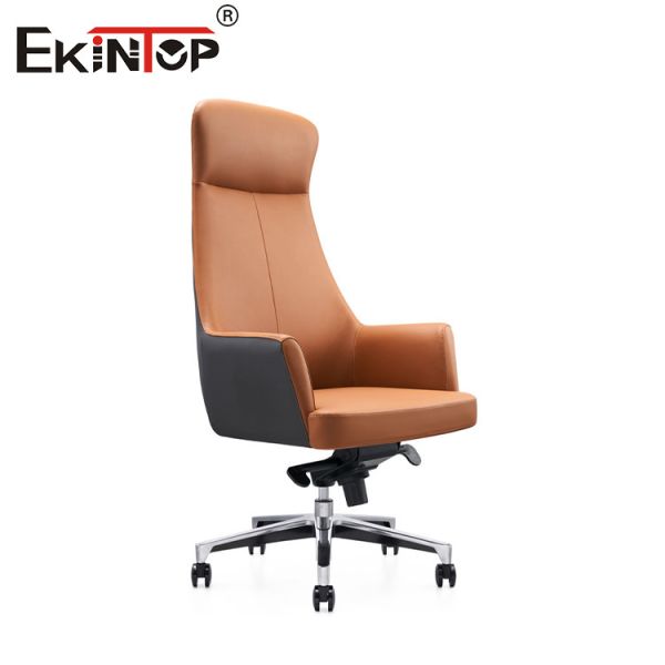 Quality Orange High Back Leather Chair With Armrests And Smooth Casters wholesale