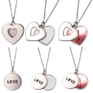 Sublimation Heart Shape Sliding Silver Locket Necklace Custom Printing