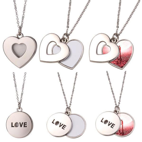 Sublimation Heart Shape Sliding Silver Locket Necklace Custom Printing
