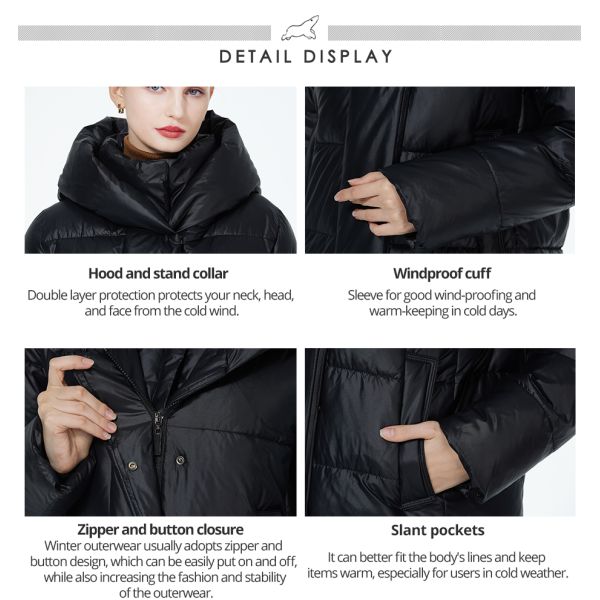 Length 100cm To 107cm Long Warm Winter Coats Ladies Winter Jackets With Inner Flap