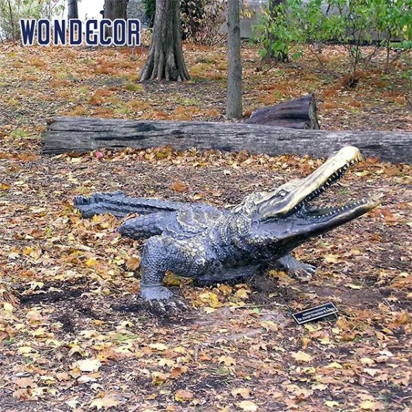 Large outdoor decorative cast bronze metal crocodile sculpture