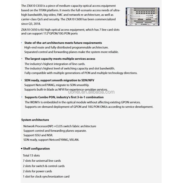 ZTE ZXA10 C650 Medium-Capacity Optical Access Equipment SFUB SFUC SFUM GFBN GFBL GFTL GFBT GFCH GFGH GFGL GFGH GFGN/GFGM