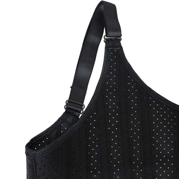Breathable Hollow Waist Trainer Vest Black With Adjustable Strap 25 Steel Bones MH1879