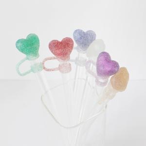 NEW Arrival heart diamond glitter designs Straw Cover Topper 3D 10mm Straw