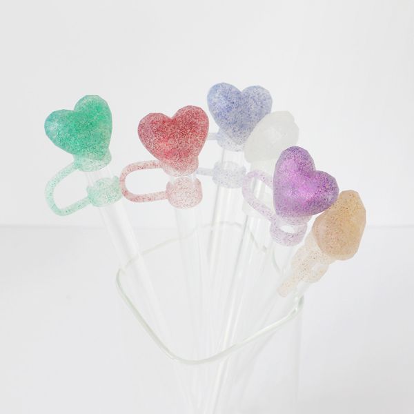 NEW Arrival heart diamond glitter designs Straw Cover Topper 3D 10mm Straw