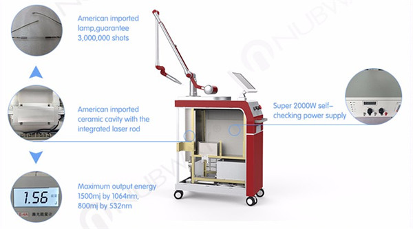 4 Wavelengths 1064nm&532nm&585nm&755nm Tattoo Removal Machine Q switch Nd Yag Laser